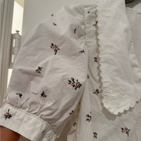 K1. Levi’s Royce Embroidered Floral White Large Collar Puff Sleeve Top Blouse - Picture 10 of 10